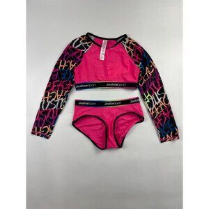 Justice Sport Girl's M Long Sleeve 2 Piece Swim Suit